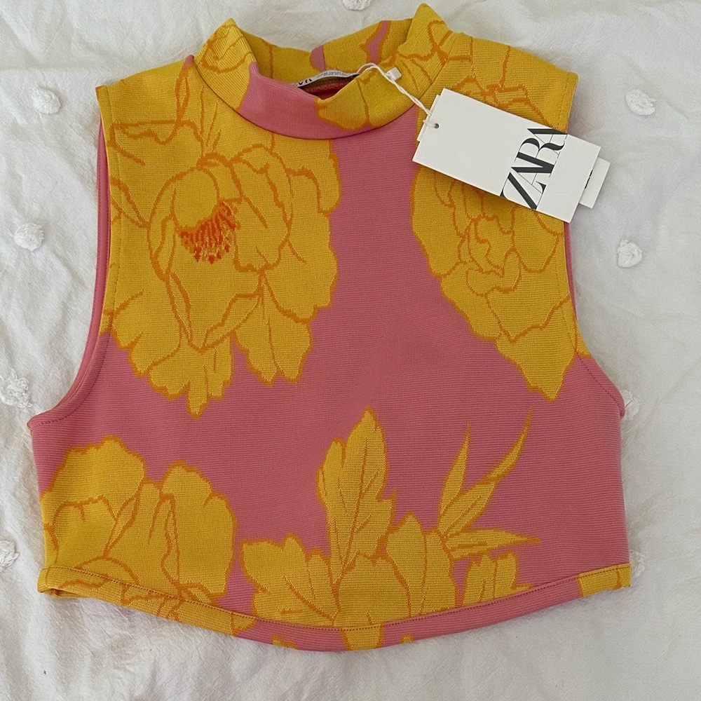 Zara Pink and Yellow Floral Tank Top